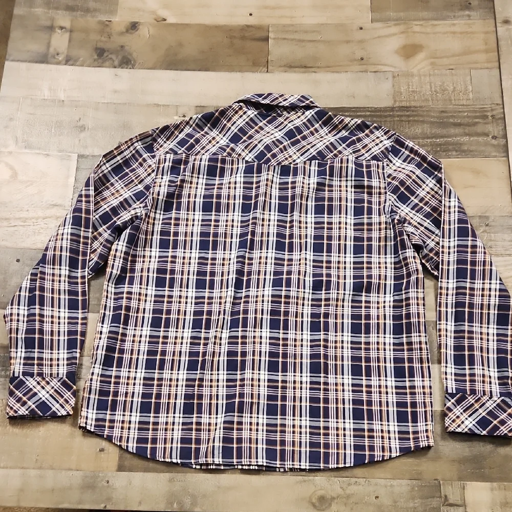 True Religion Plaid Shirt Blue and White Button Down Shirt Mens 3XL‎